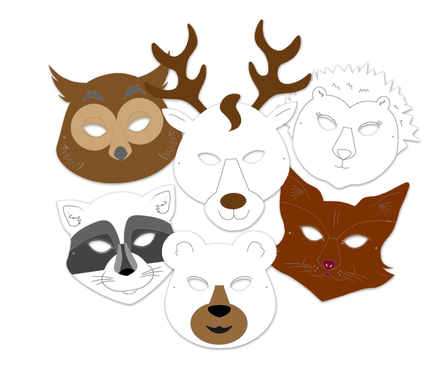 ursus-17050099-blanco-masken-waldtiere-6-st-ck-zum-selbstgestalten-mit-elastikba image 3