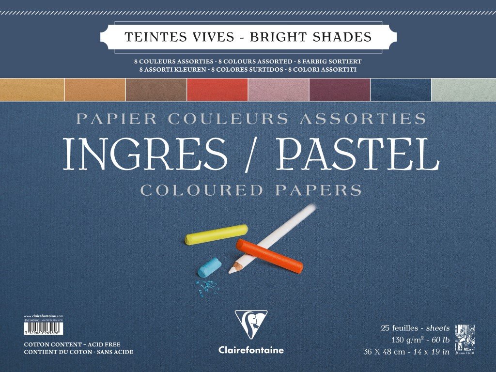clairefontaine-ingres-zeichenblock-36x48-cm-130g-25-blatt-8-kr-ftige-farben-spir image 1