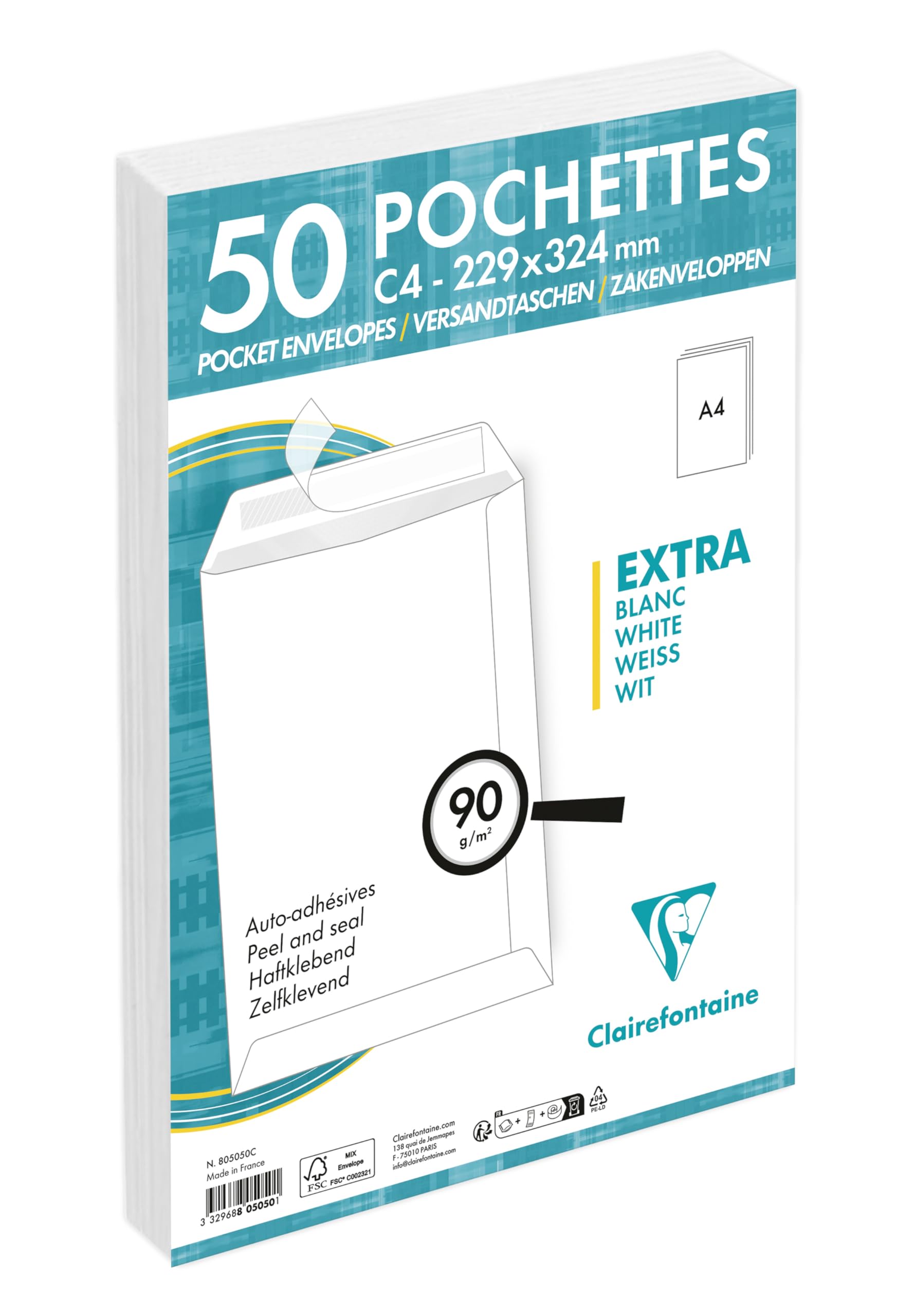 clairefontaine-825015c-versandtaschen-c4-229x324-mm-wei-selbstklebend-120g-15-st image 6