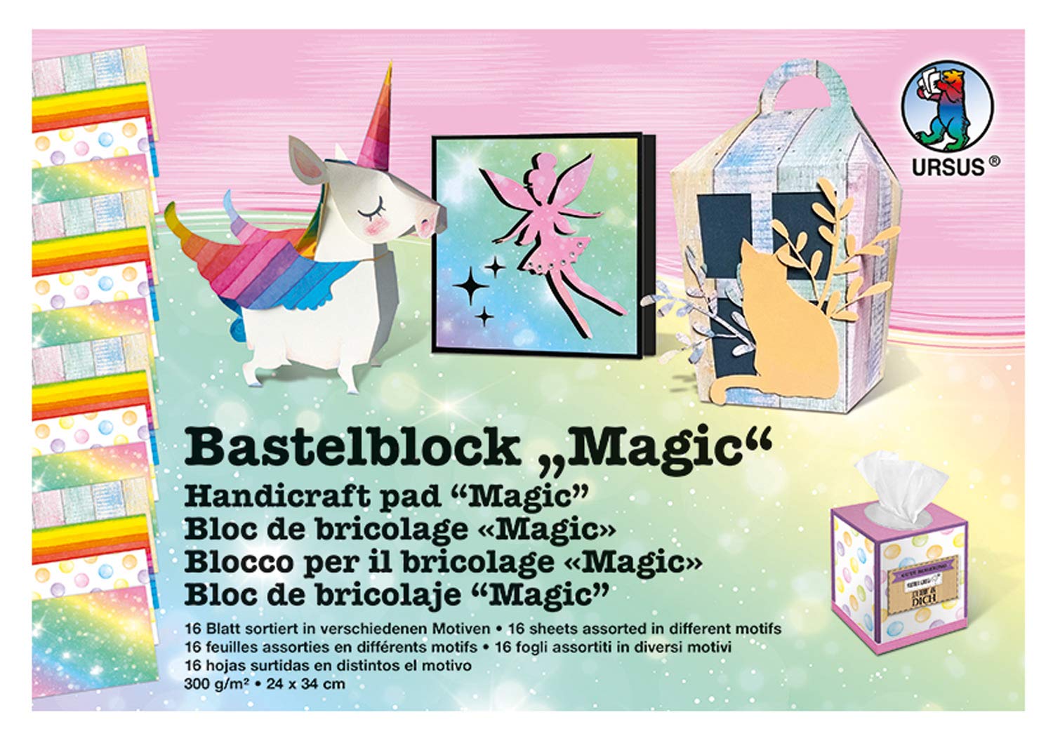 ursus-12690010-bastelblock-magic-24-x-34-cm-16-blatt-in-4-motiven-300-g-qm-fotok image 1