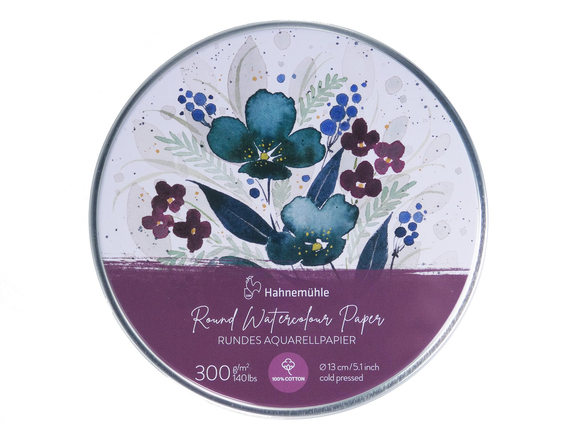 hahnem-hle-round-watercolour-paper-rund-13-cm-300-g-m-30-blatt-in-metallbox image 1