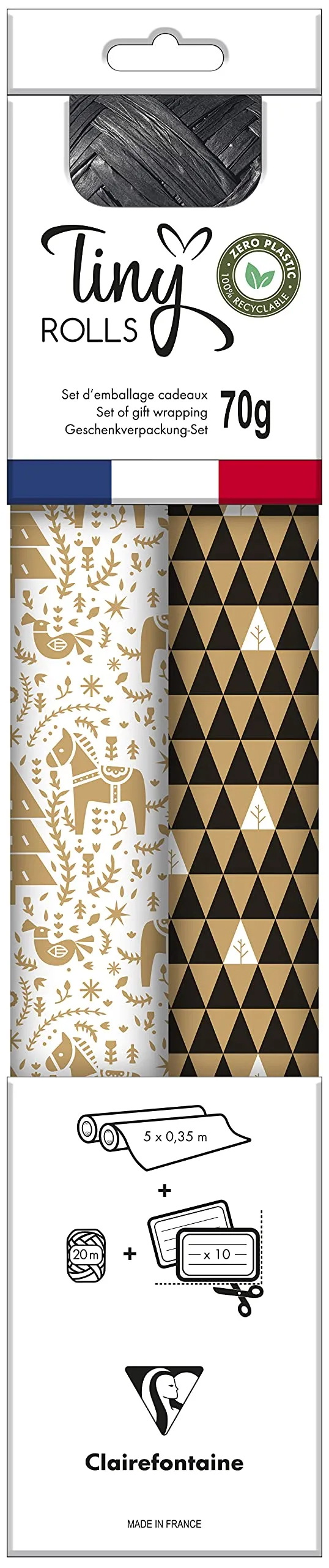 clairefontaine-tiny-rolls-geschenkpapier-set-kraft-wei-schwarz-mit-band-und-etik image 1