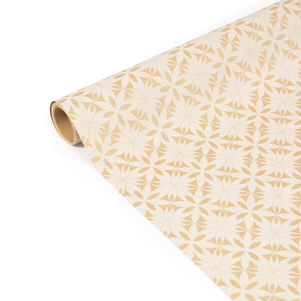 clairefontaine-tiny-rolls-geschenkpapier-kraft-blumen-gold-wei-5m-x-0-35m image 2