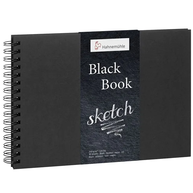 hahnem-hle-black-book-skizzenbuch-a5-querformat-250-g-m-30-blatt-schwarz-spiralb image 1