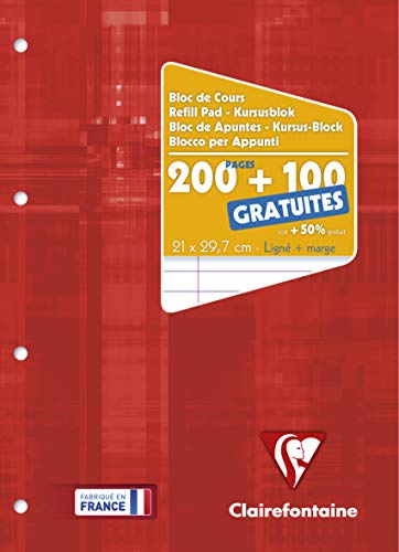 clairefontaine-kursusblock-a4-liniert-mit-rand-150-blatt-90g-gelocht image 5