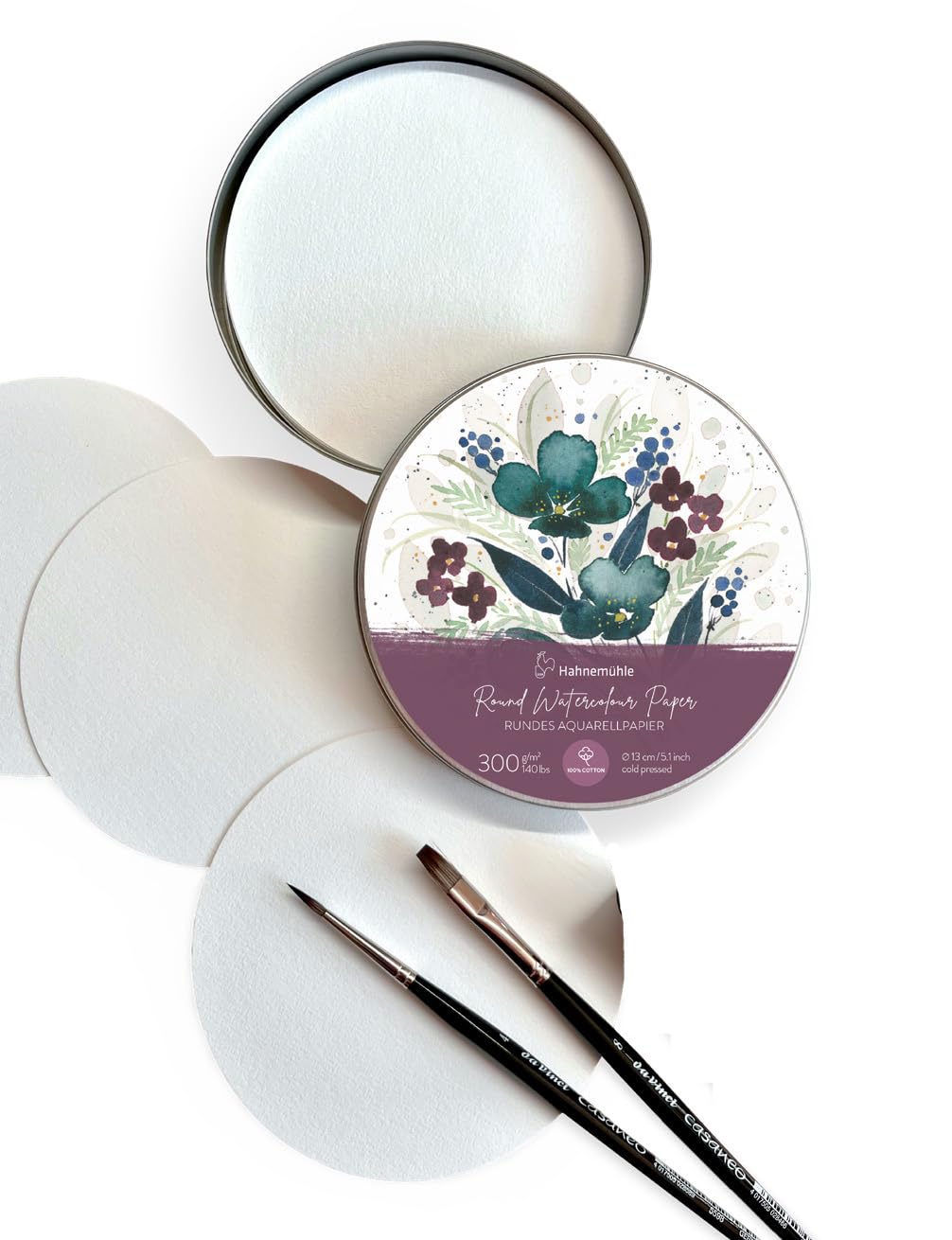 hahnem-hle-round-watercolour-paper-rund-13-cm-300-g-m-30-blatt-in-metallbox image 3