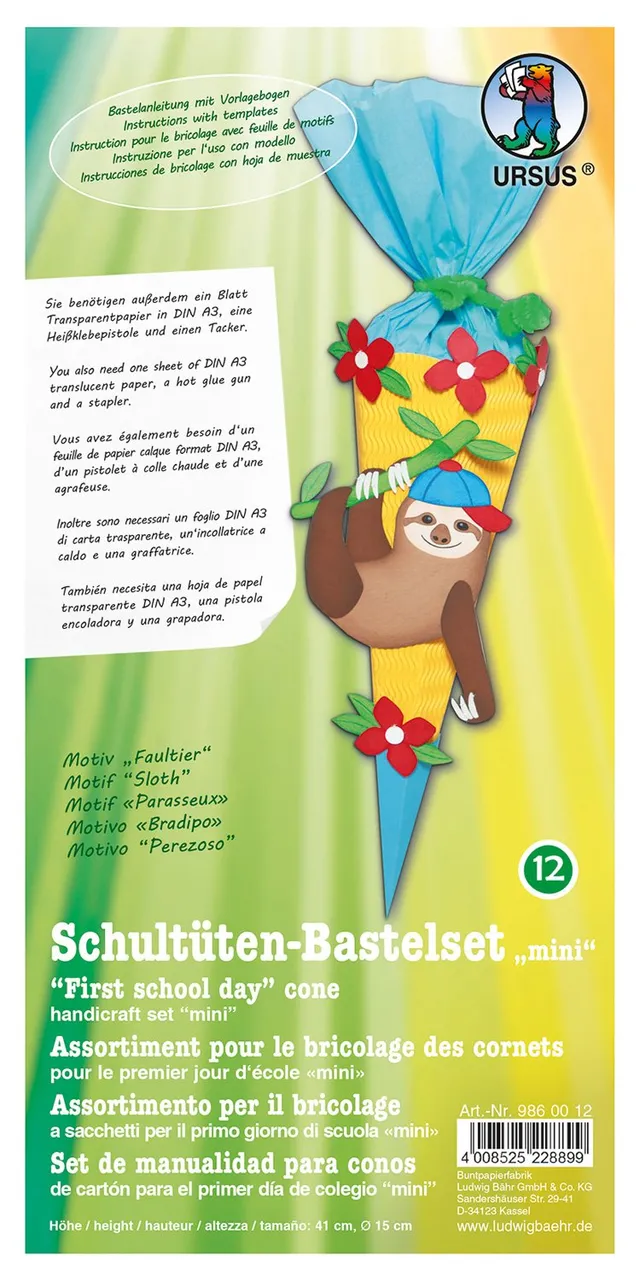 ursus-schult-te-bastelset-mini-faultier-sechseckig-41-cm-zum-selbstbasteln image 1