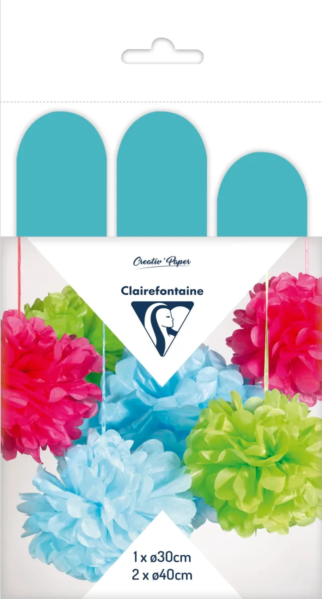 clairefontaine-395427c-set-mit-3-pompons-seidenpapier-30-40-cm-himmelblau image 1