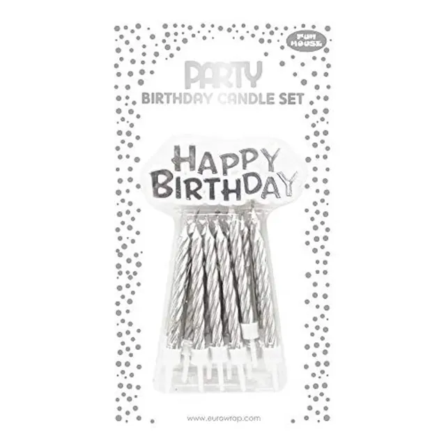clairefontaine-eurowrap-happy-birthday-kerzen-set-silber-12-kerzen-12-halter-dek image 1