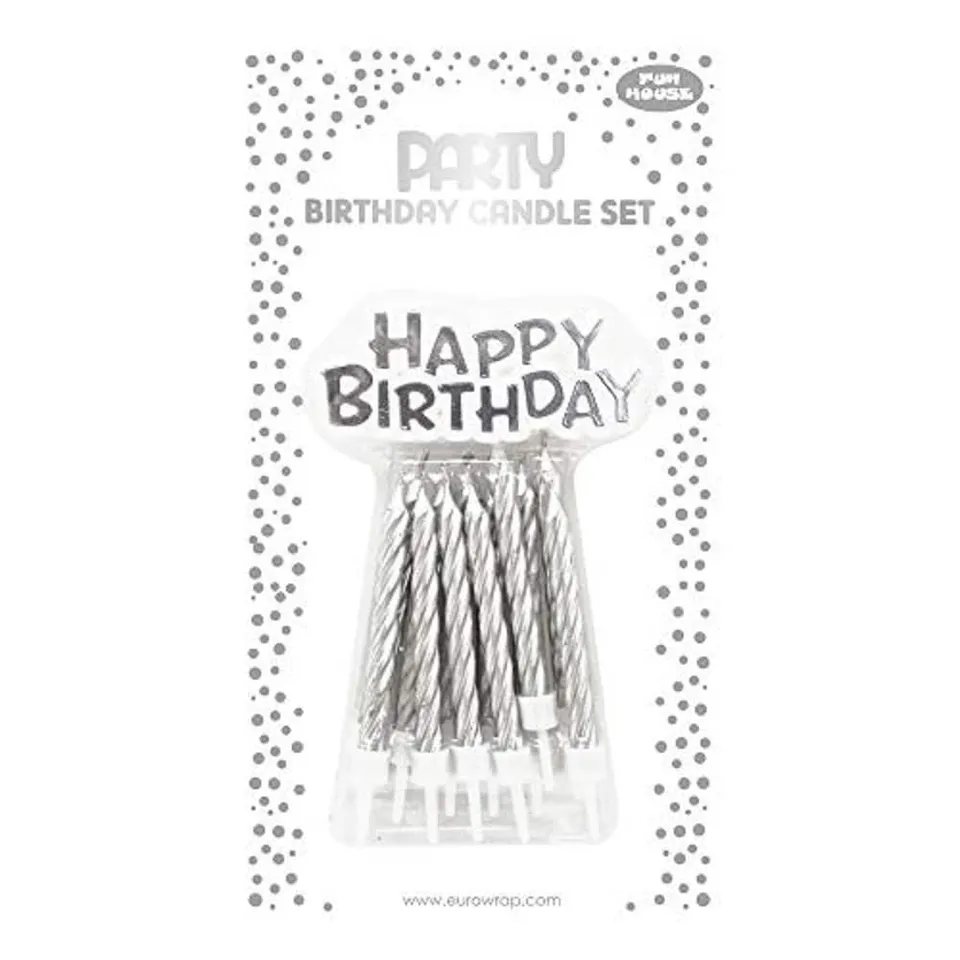 clairefontaine-eurowrap-happy-birthday-kerzen-set-silber-12-kerzen-12-halter-dek image 1