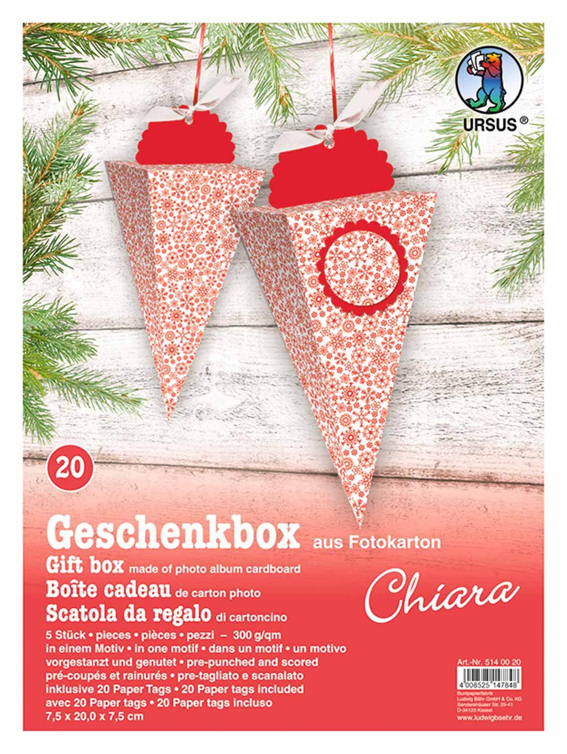 ursus-5140020-geschenkbox-chiara-schneestern-rot-5-st-ck-mit-tags image 1