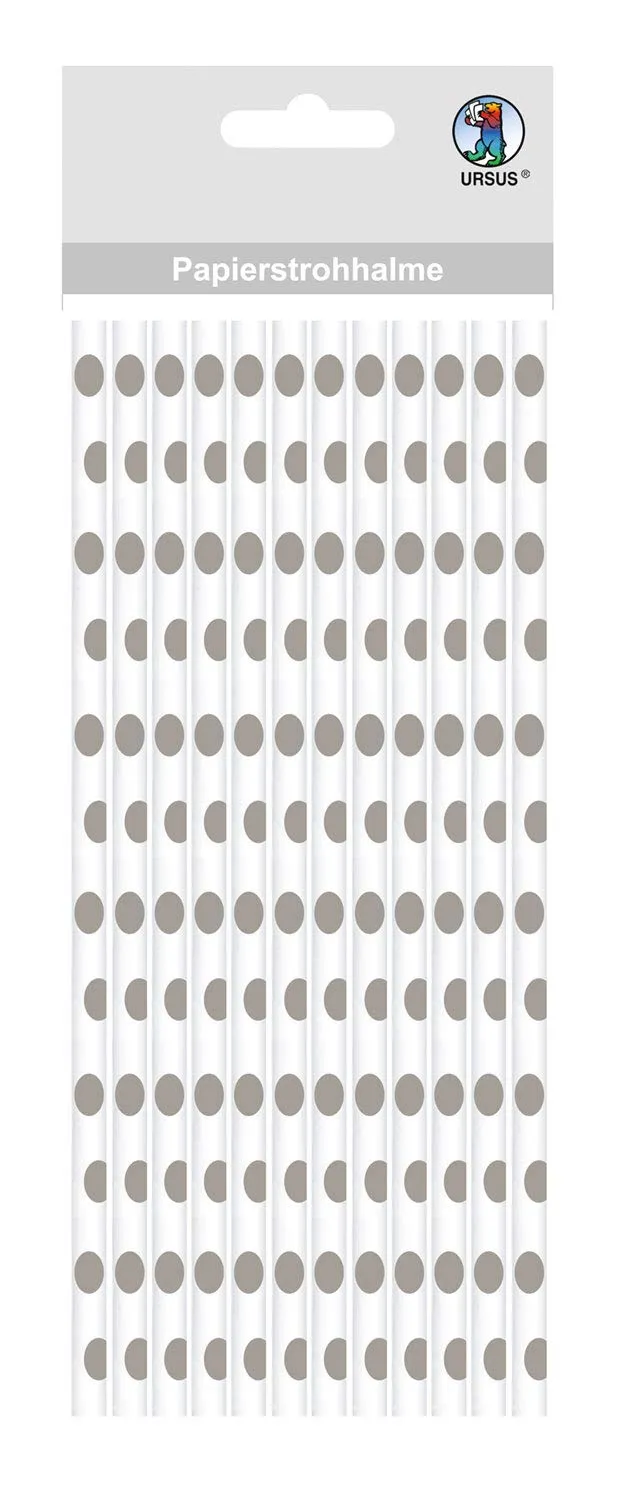 ursus-56750031-papierstrohhalme-punkte-grau-gr-e-s-24-st-ck-19-5-cm image 1