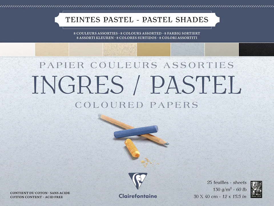 clairefontaine-96488c-zeichenblock-ingres-30x40-cm-130g-pastell-25-blatt-8-farbe image 1