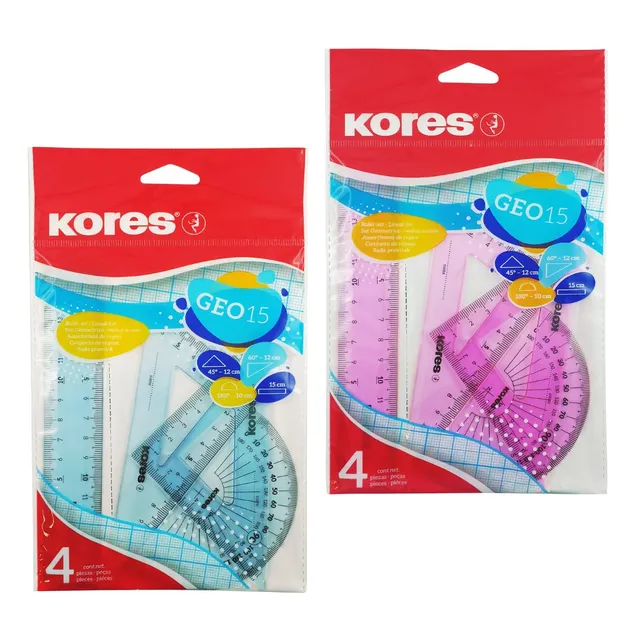 kores-geo15-geometrie-set-4-teilig-mit-lineal-winkelmesser-und-dreieck-transpare image 1