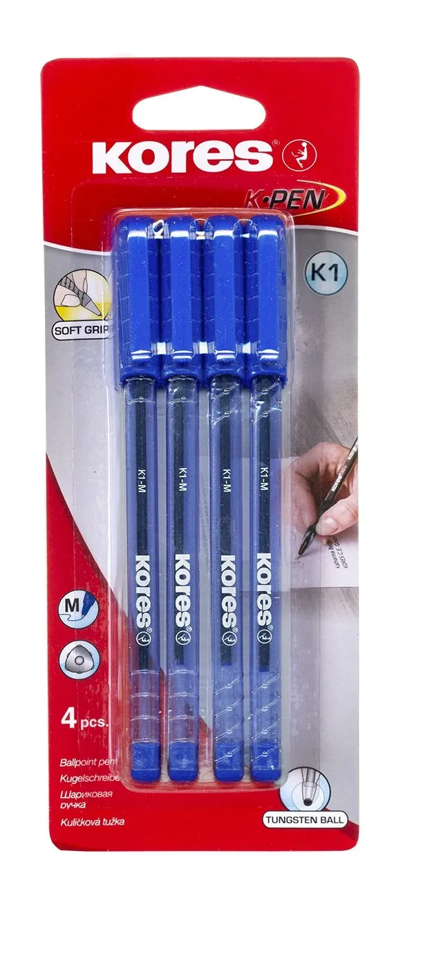 kores-k1-kugelschreiber-set-blau-1-0-mm-dreieckig-blister-mit-4-st-ck image 1