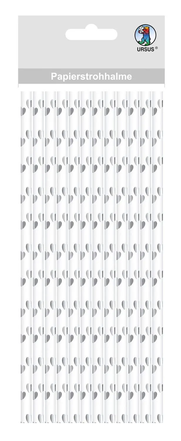 ursus-56850010-papierstrohhalme-mit-herzen-silber-folie-gr-e-s-19-5-cm-24-st-ck image 1
