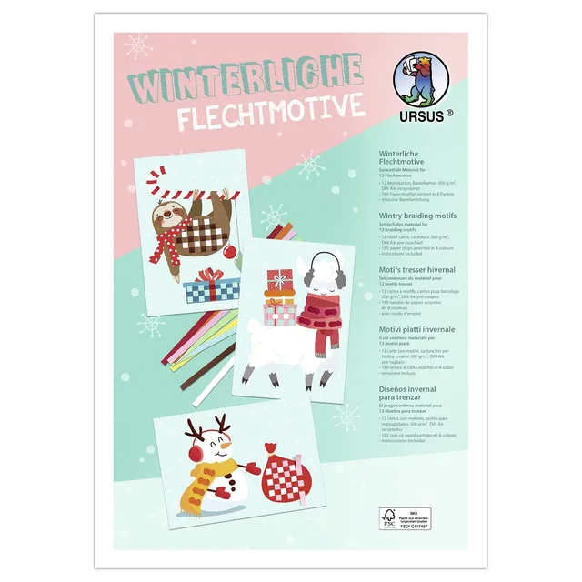 ursus-28240099f-winter-flechtbilder-bastelset-12-a4-motive-160-streifen-ab-3-jah image 1