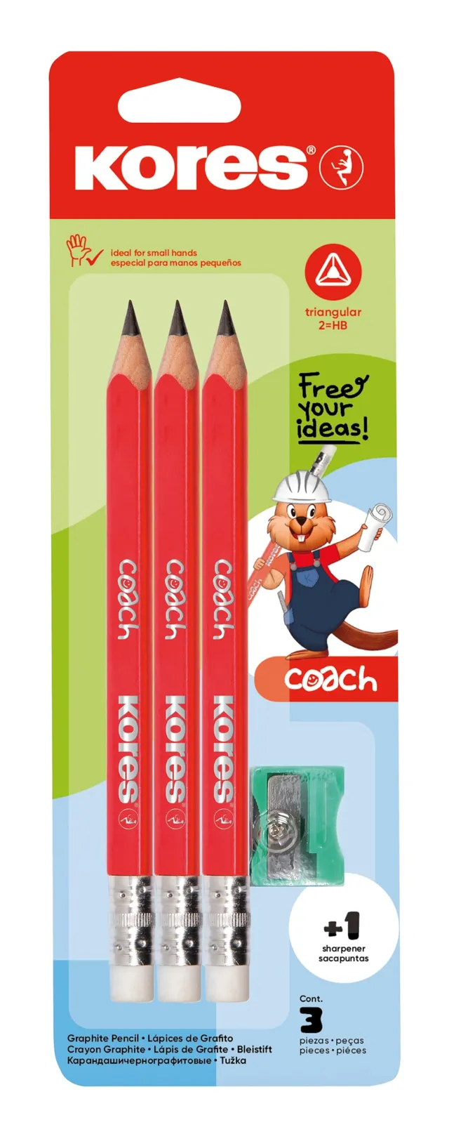 kores-coach-bb92533-bleistift-dreieckig-2-hb-3er-pack-mit-spitzer image 1