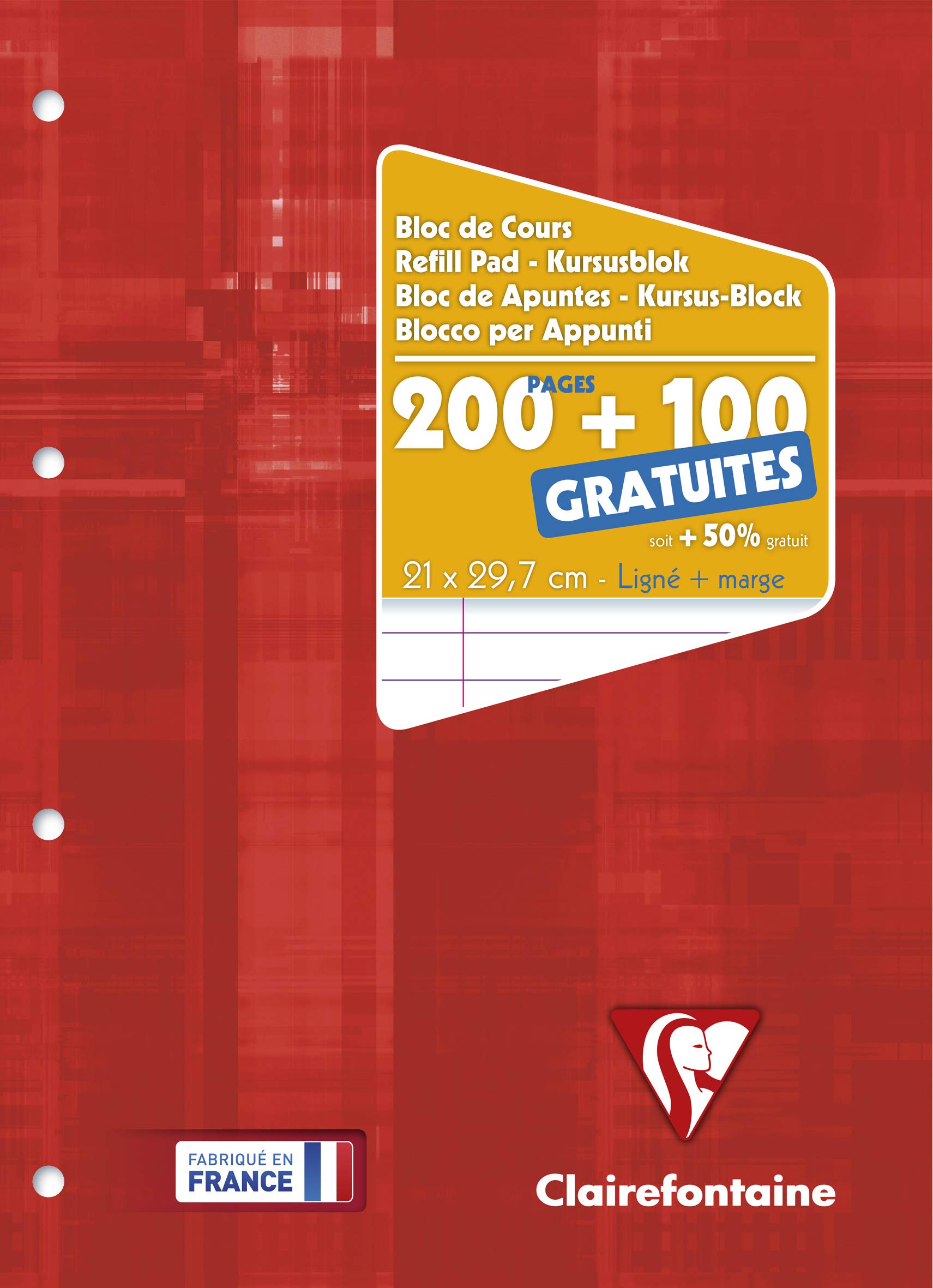 clairefontaine-kursusblock-a4-liniert-mit-rand-150-blatt-90g-gelocht image 1