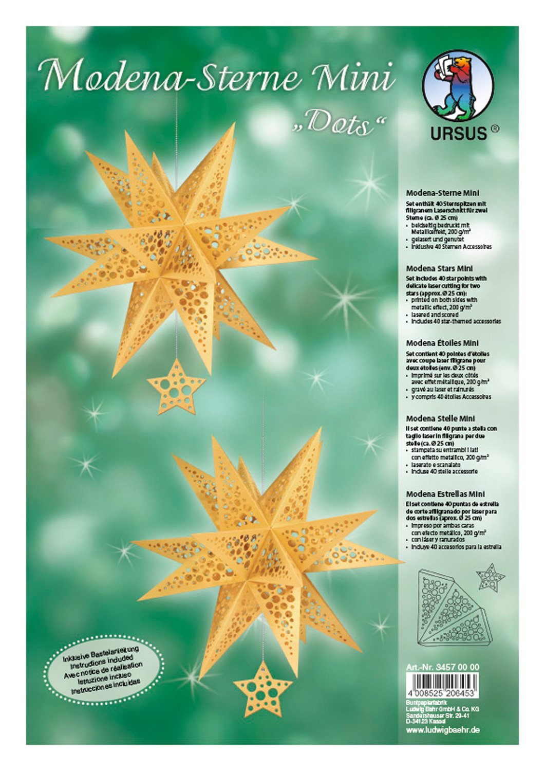 ursus-34570000-modena-stern-bastelset-mini-dots-gold-2-sterne-ca-25-cm image 1