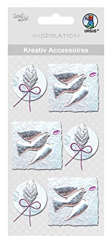ursus-56400023-kreativ-accessoires-taube-und-blatt-silber-sticker-selbstklebend- image 2