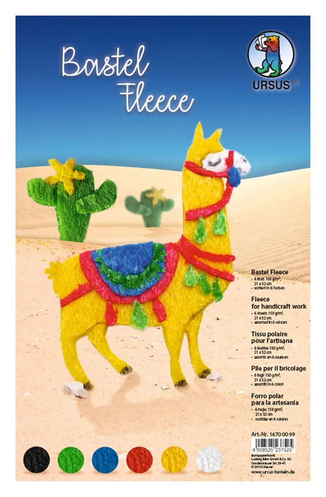 ursus-16700099-bastel-fleece-21-x-32-cm-150-g-qm-6-blatt-6-farben image 1