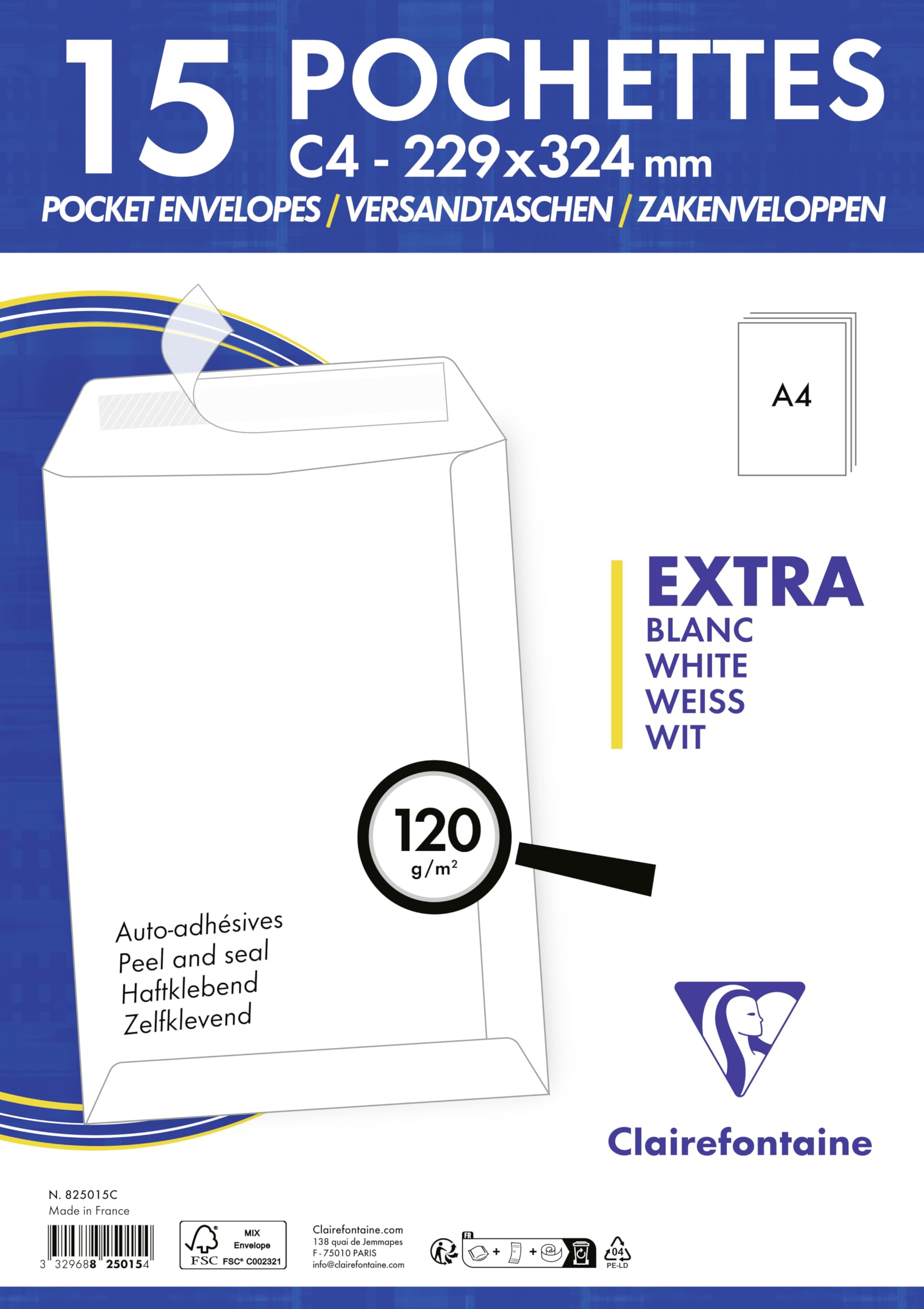 clairefontaine-825015c-versandtaschen-c4-229x324-mm-wei-selbstklebend-120g-15-st image 3