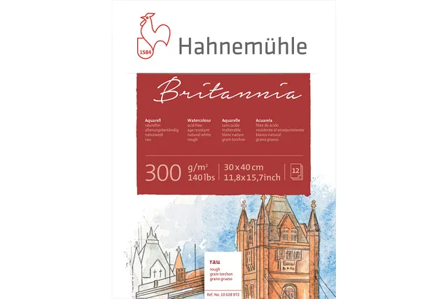 hahnem-hle-britannia-aquarellblock-30-x-40-cm-rau-naturwei-300-g-m-12-blatt image 1