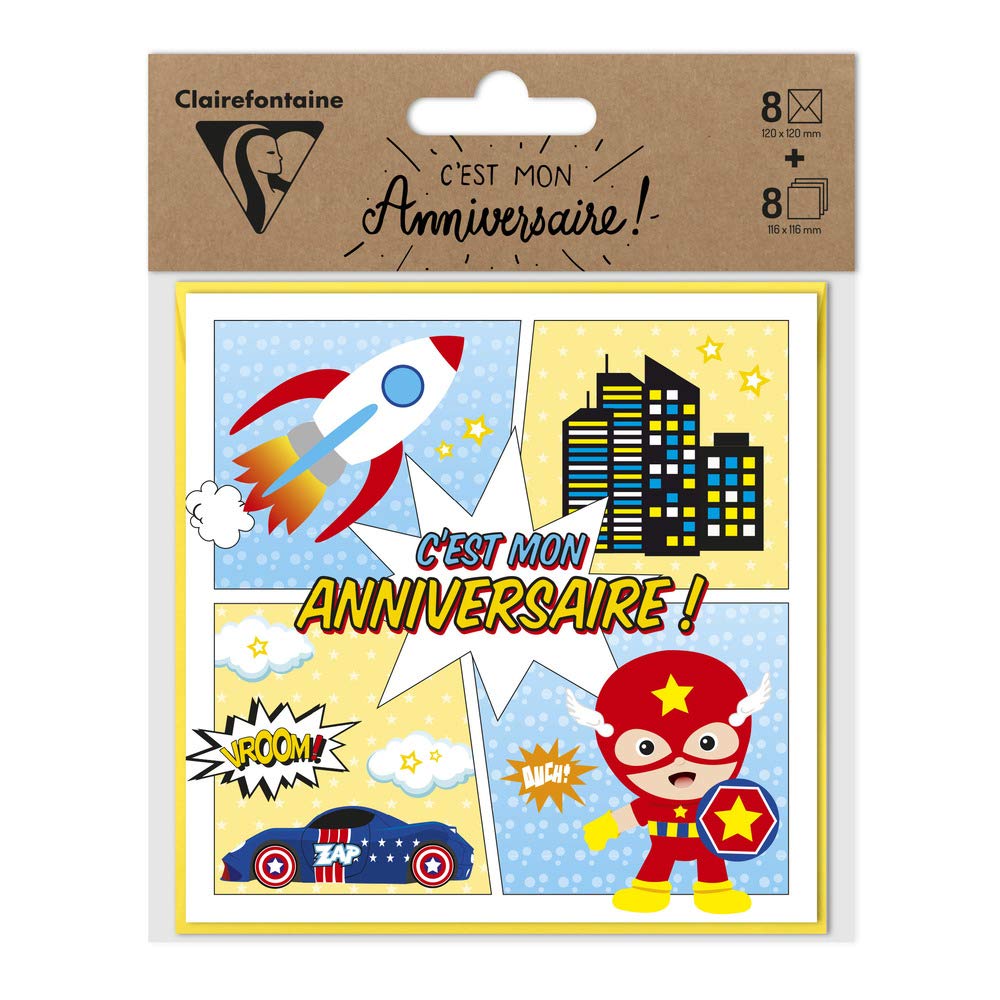 clairefontaine-20034c-einladungsset-geburtstag-super-h-ros-8-karten-11-6x11-6cm- image 5