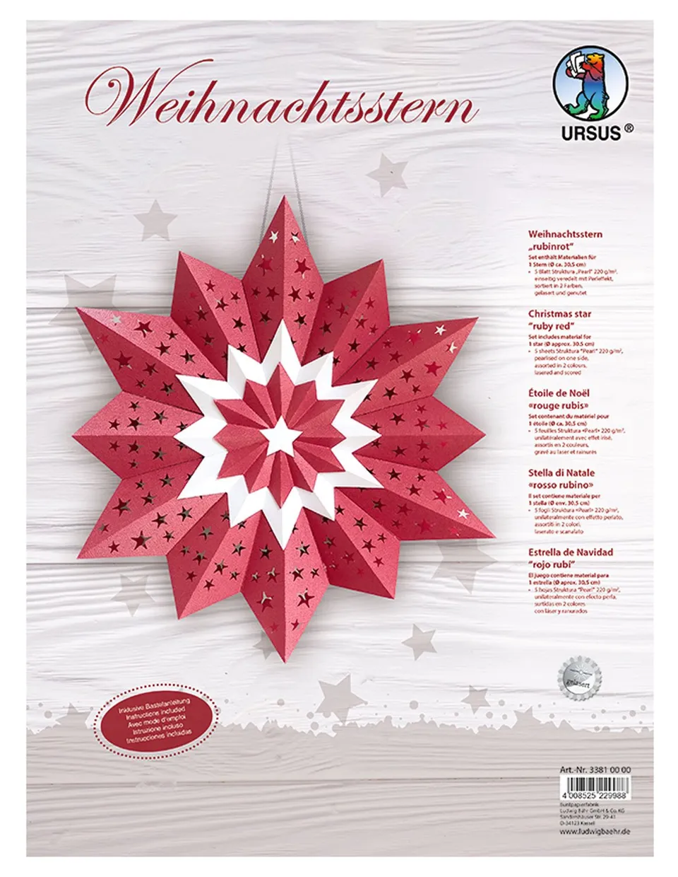 ursus-33810000-weihnachtsstern-rubinrot-bastelset-30-5-cm-pearl-effekt image 1
