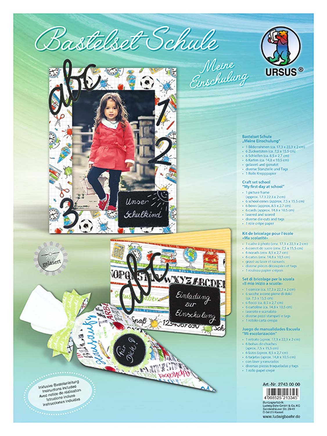 ursus-27430000-bastelset-schule-einschulung-set-mit-zuckert-ten-bilderrahmen-kar image 1