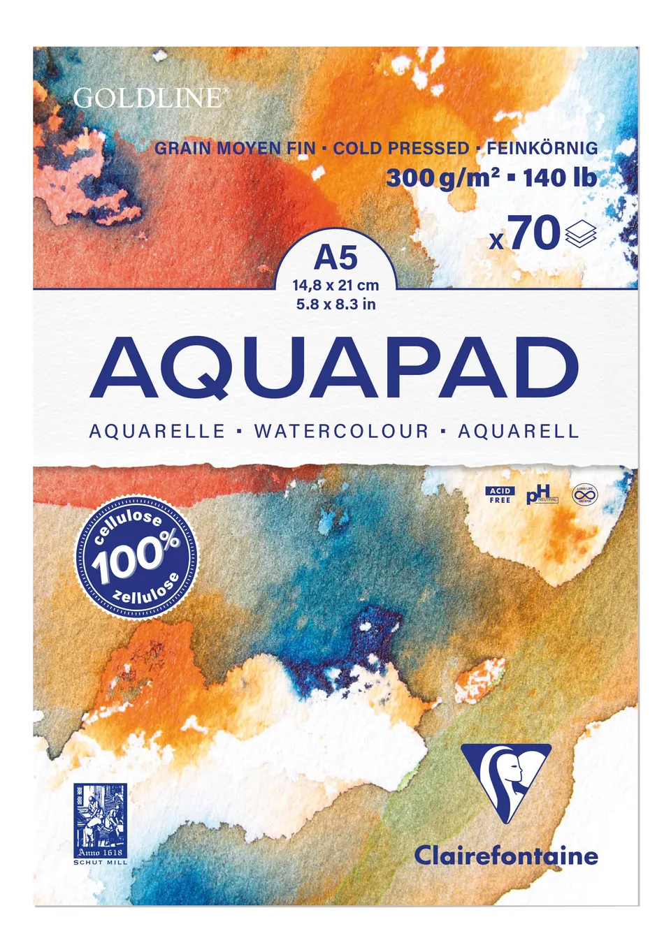 clairefontaine-aquapad-975720c-aquarellblock-a5-70-blatt-300g-mittelfein image 1