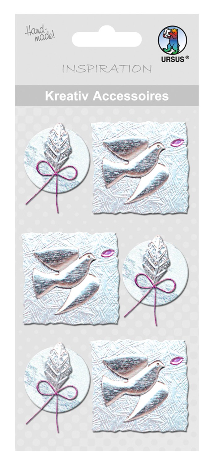 ursus-56400023-kreativ-accessoires-taube-und-blatt-silber-sticker-selbstklebend- image 1