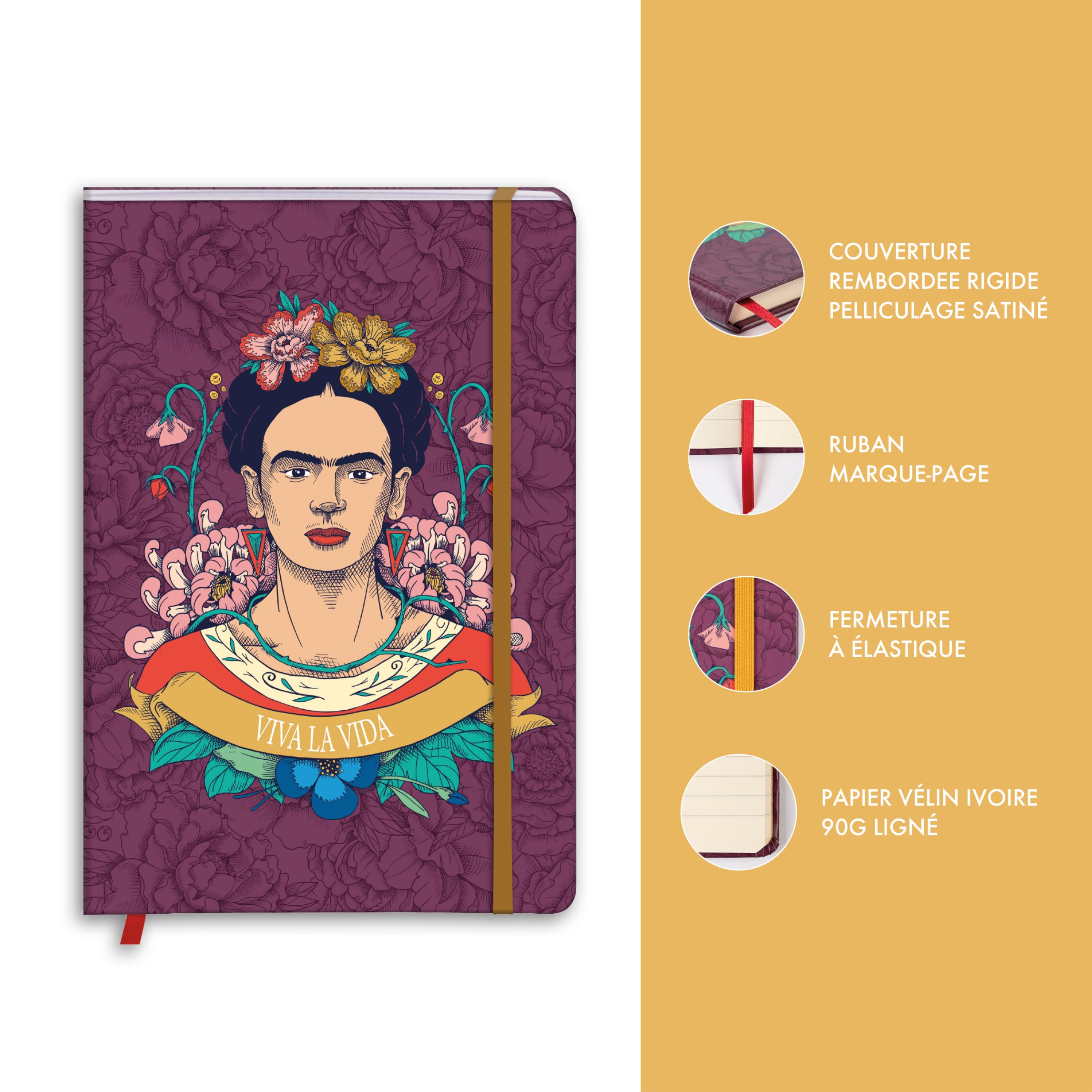 clairefontaine-frida-kahlo-notizbuch-a5-hardcover-liniert-80-blatt-mit-gummiband image 3