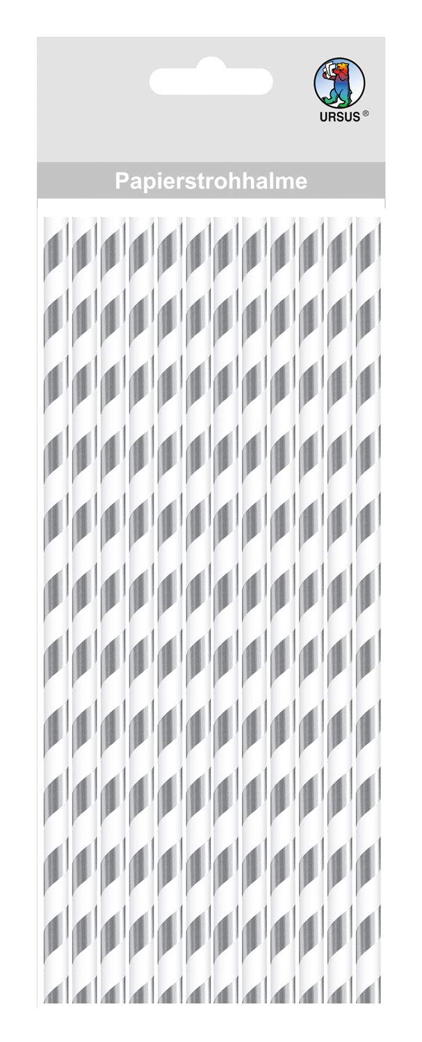 ursus-56850004-papierstrohhalme-mit-streifen-silber-gr-e-s-19-5-cm-24-st-ck-mit- image 1
