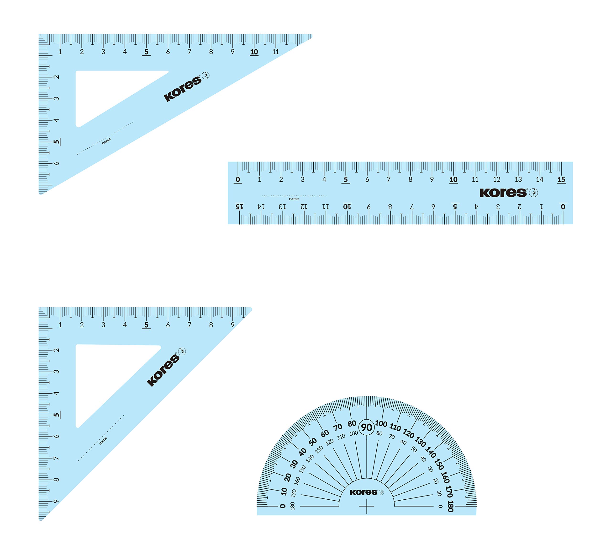 kores-geo15-geometrie-set-4-teilig-mit-lineal-winkelmesser-und-dreieck-transpare image 2