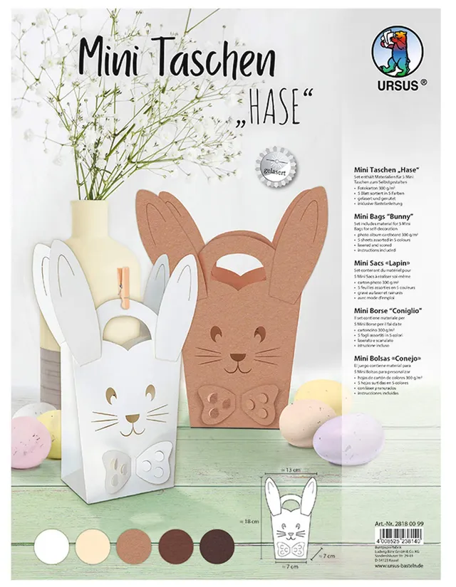 ursus-28180099-mini-taschen-hase-bastelset-f-r-5-t-schchen-13-x-18-x-7-cm image 1