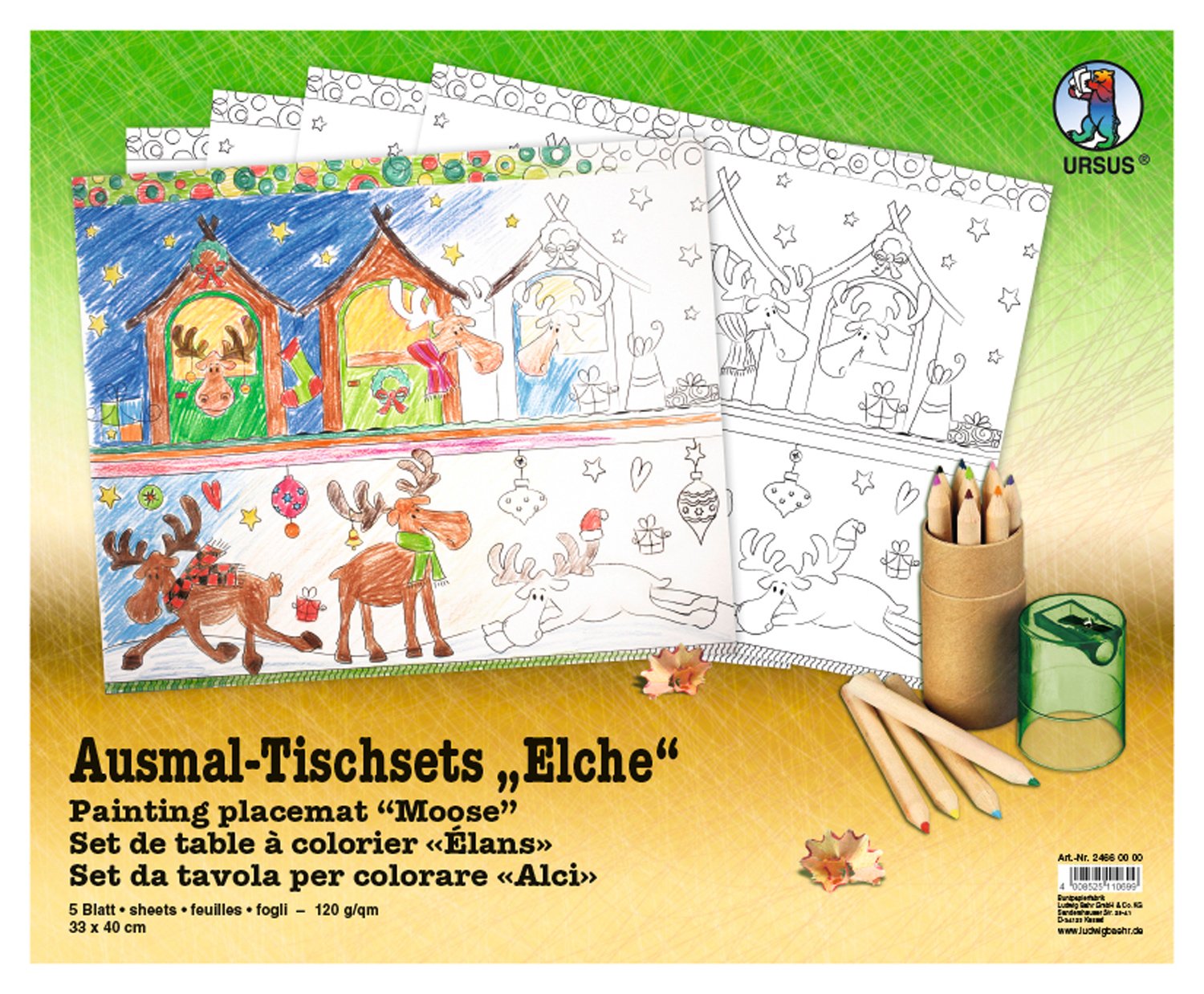 ursus-24660000-ausmal-tischset-elche-5-blatt-33-x-40-cm-120-g-qm image 1