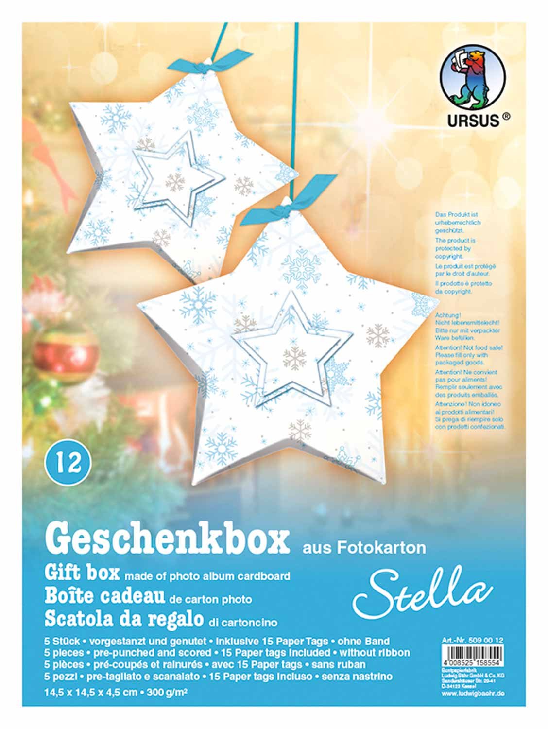 ursus-geschenkbox-stella-schneestern-blau-5-st-ck-mit-paper-tags image 1