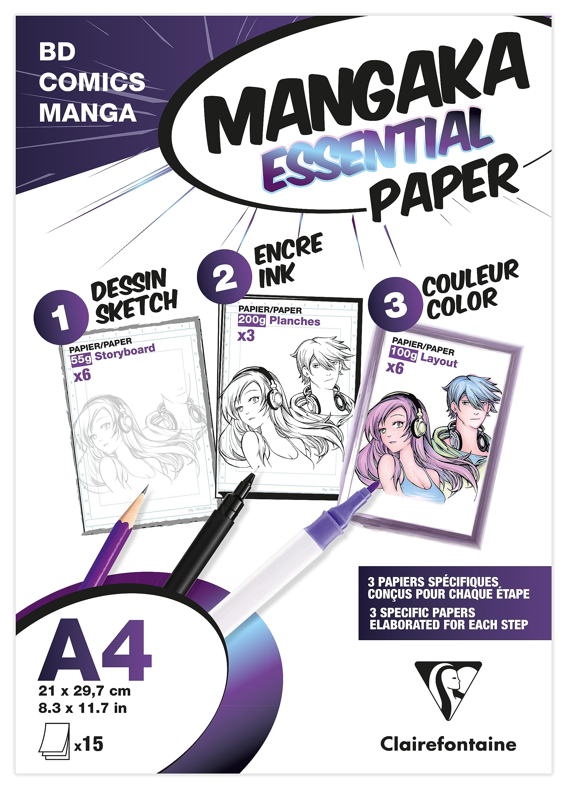 clairefontaine-94037c-manga-block-storyboard-din-a4-100-blatt-55-g-wei image 4