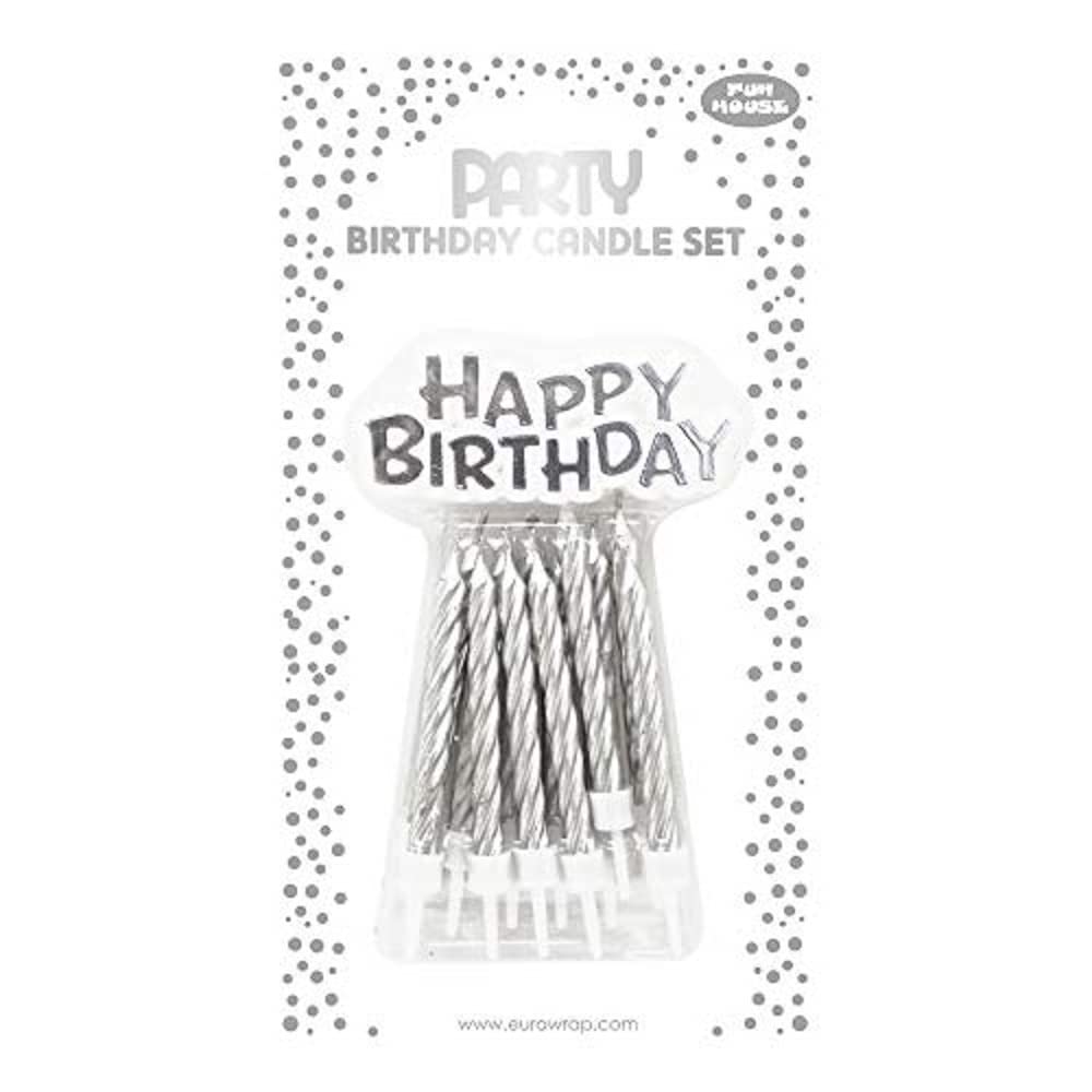 clairefontaine-eurowrap-happy-birthday-kerzen-set-silber-12-kerzen-12-halter-dek image 1