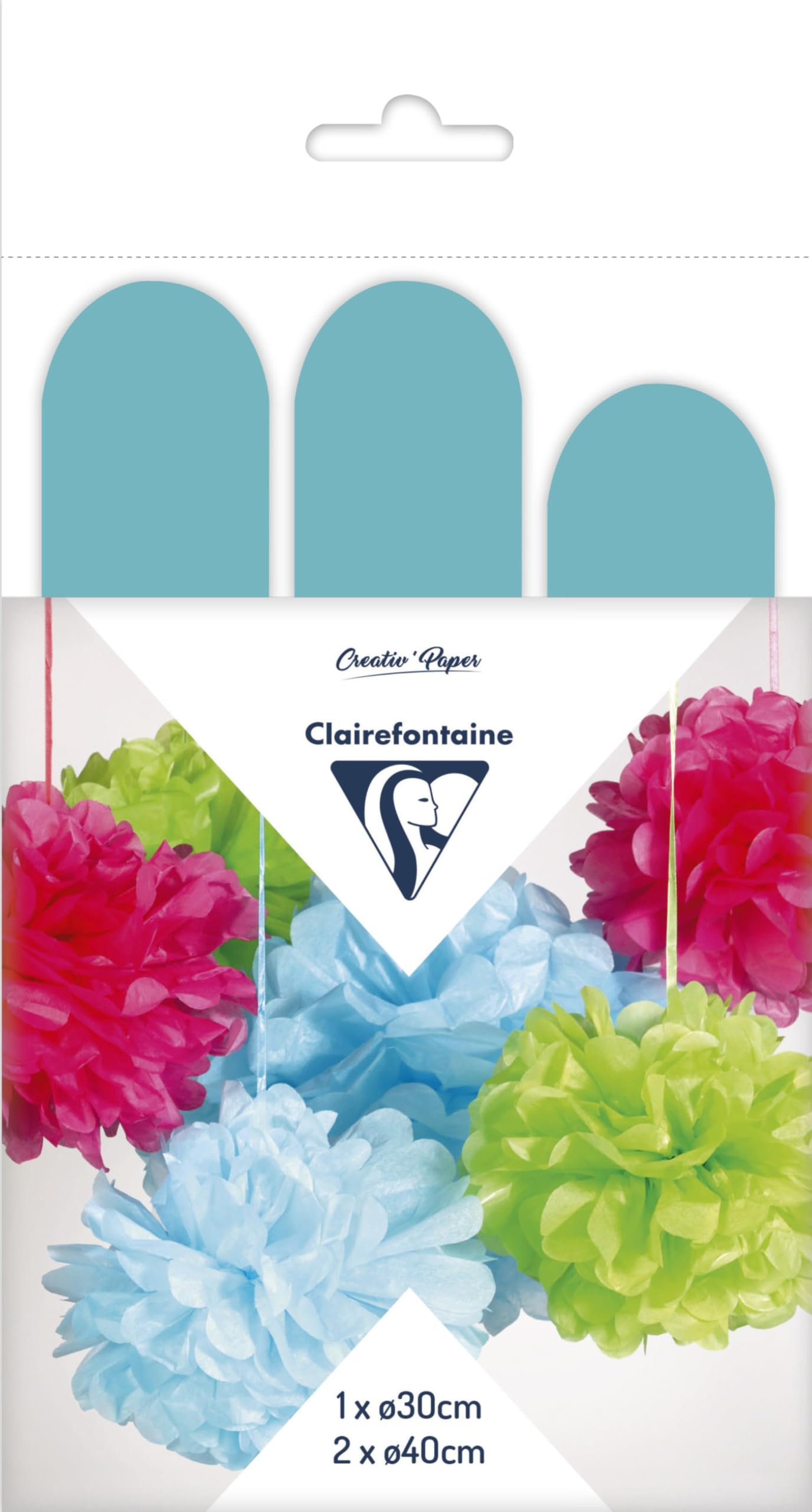 clairefontaine-395427c-set-mit-3-pompons-seidenpapier-30-40-cm-himmelblau image 1