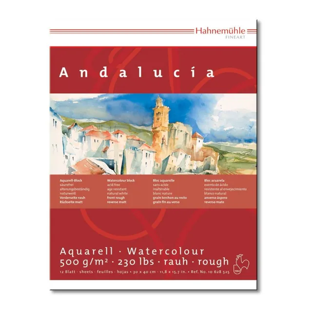 hahnem-hle-andaluc-a-aquarellblock-rau-matt-30-x-40-cm-500-g-m-12-blatt image 1