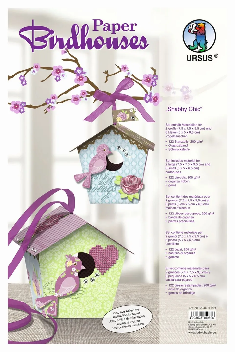 ursus-22460099-paper-birdhouses-shabby-chic-bastelset-f-r-10-vogelh-uschen image 1