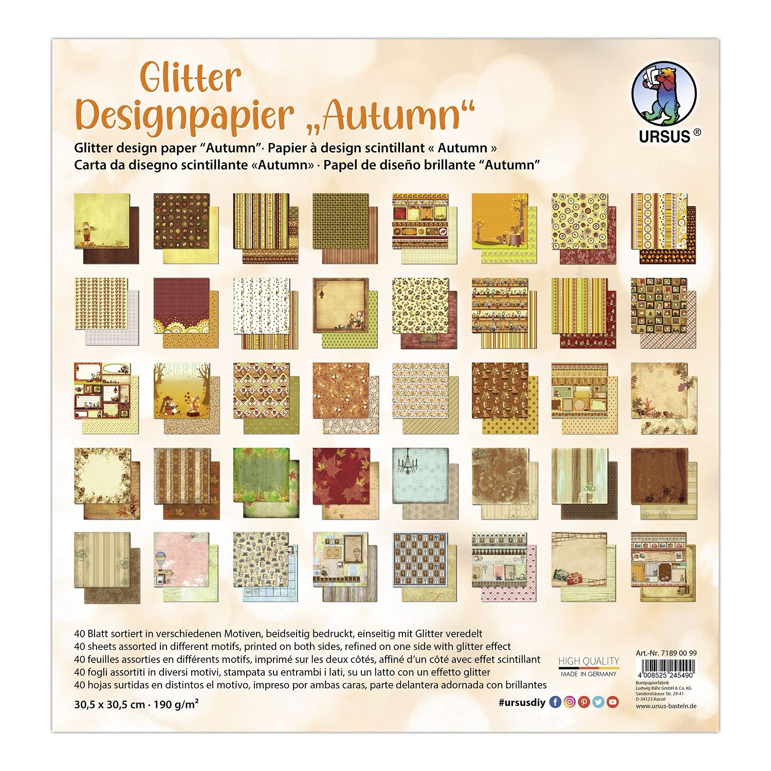 ursus-71890099-glitter-design-papier-autumn-30-5-x-30-5-cm-190-g-m image 1