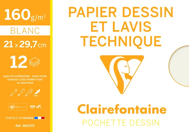 clairefontaine-96257c-zeichenpapier-a4-160-g-mappe-mit-12-bogen-wei image 1
