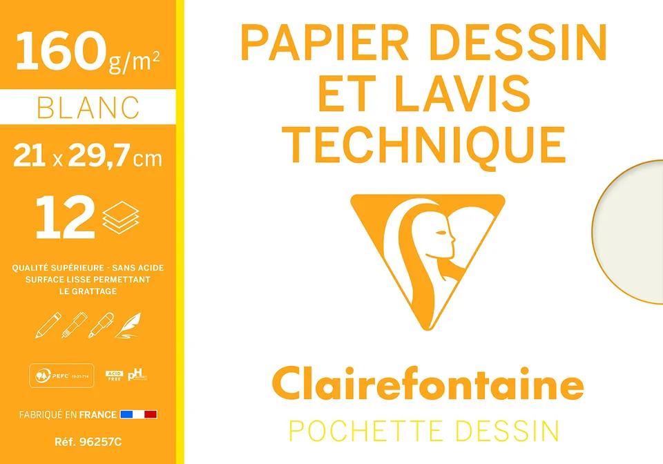 clairefontaine-96257c-zeichenpapier-a4-160-g-mappe-mit-12-bogen-wei image 1