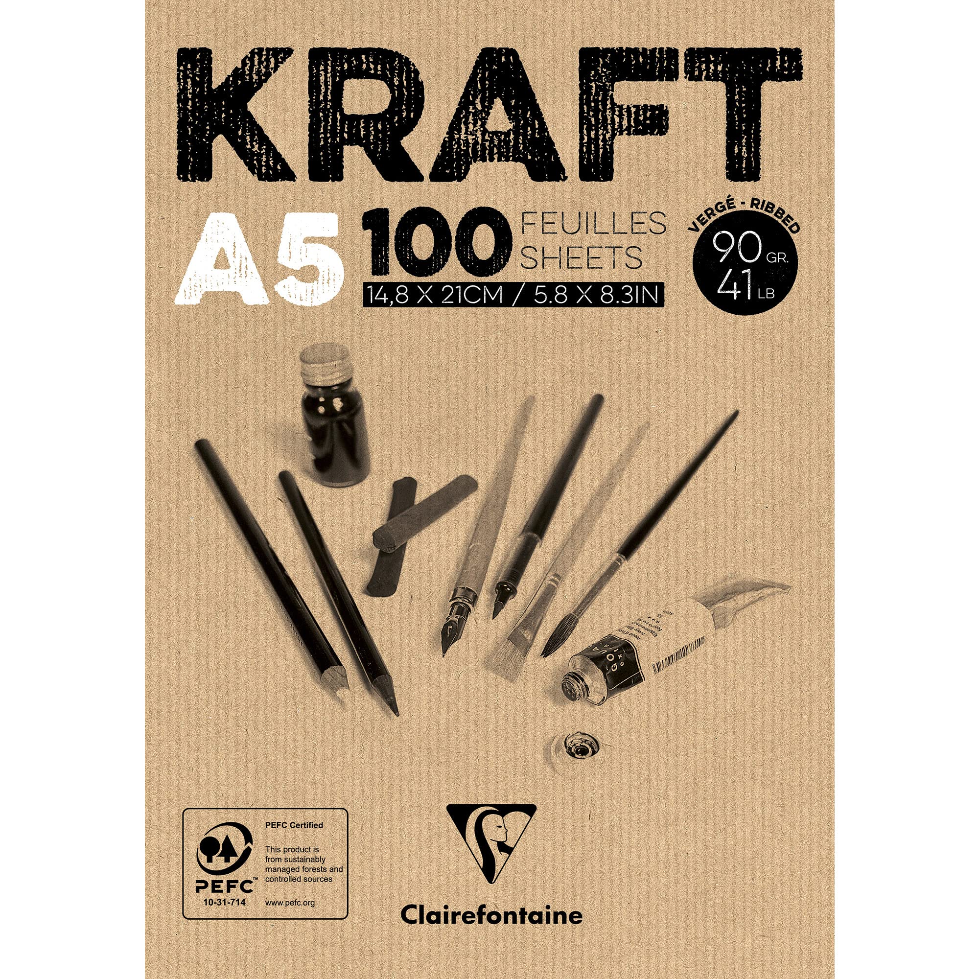 clairefontaine-96544c-kraftpapier-block-din-a5-14-8-x-21-cm-90-g-braun-100-blatt image 1