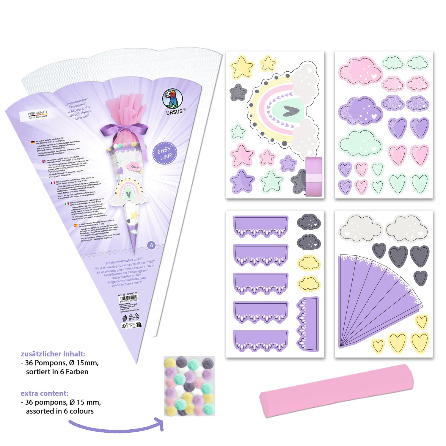 ursus-9890004-easy-line-mini-schult-ten-bastelset-regenbogen-lila-41-cm-6-eckig image 2