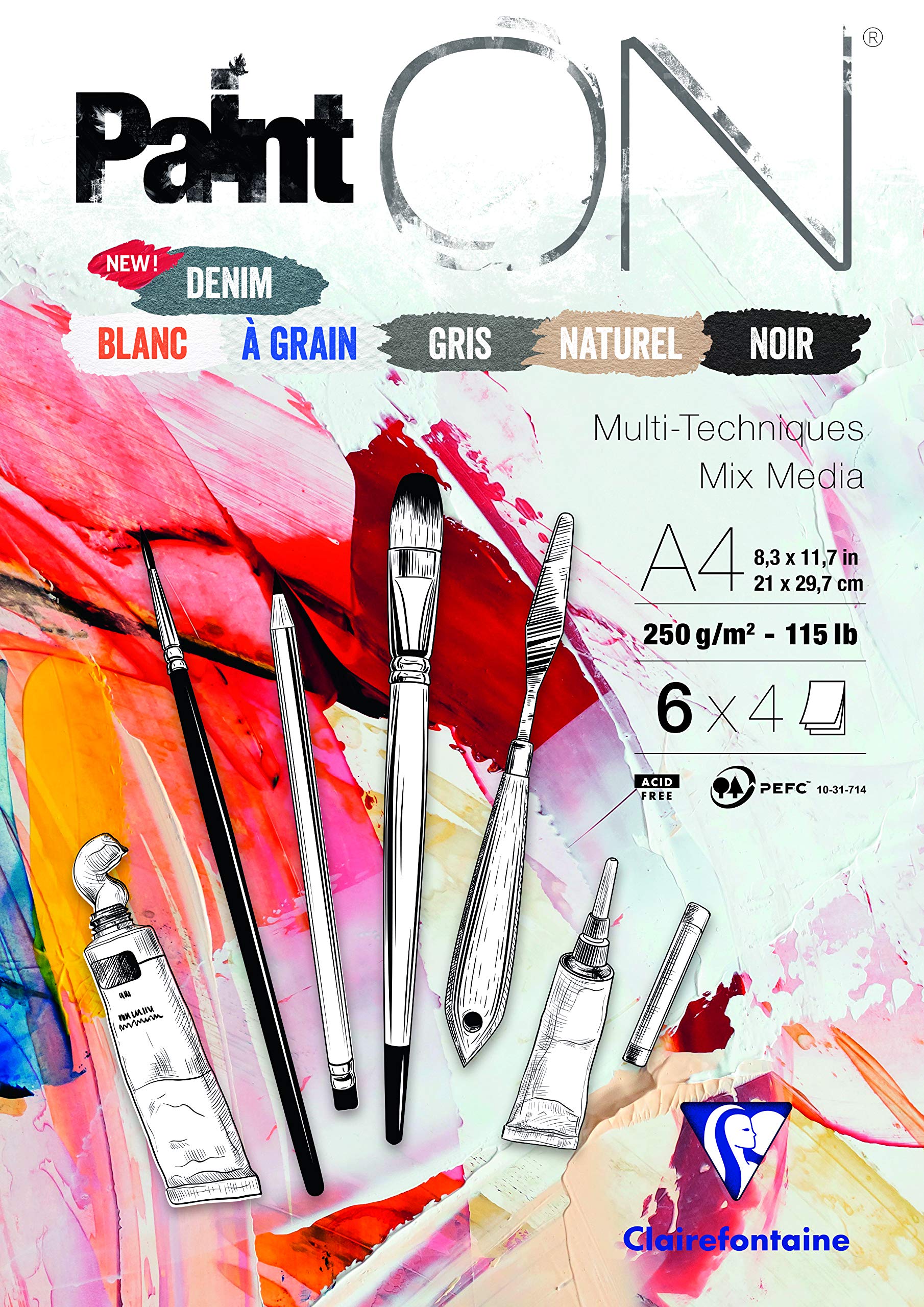 clairefontaine-painton-975410c-zeichenblock-a4-21-x-29-7-cm-250g-24-blatt-6-farb image 1